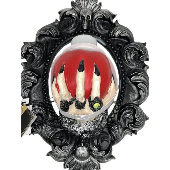 Spooky Night LED Lighted Witch Hand With Poison Apple Mirror Halloween Decor NEW - Picture 3 of 11